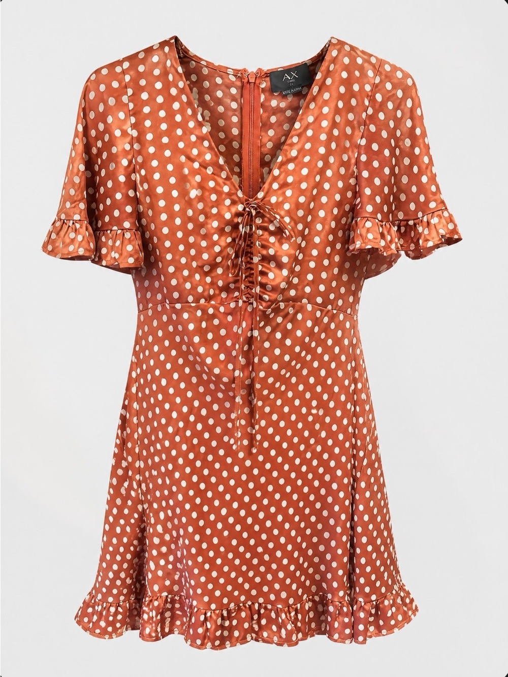 AX Paris Rust Polka Dot Ruffle Dress Sz 12